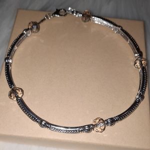 Upcycled silvertone and faceted bead bracelet for larger wrist or anklet